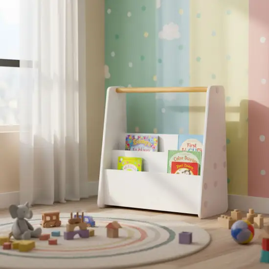 Balta vaikų knygų lentyna Montessori