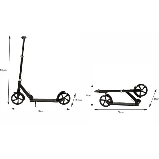 Sulankstomas juodas miesto paspirtukas 95–105 cm