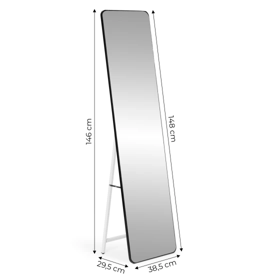 Large standing rectangular mirror, narrow frame, 148 cm