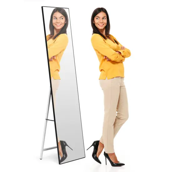 Didelis stovintis veidrodis 159 cm su juodu rėmeliu