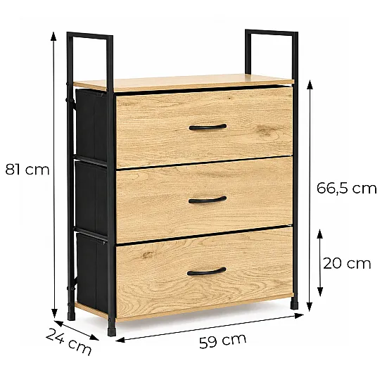 Pastatoma lentyna su 3 audinio stalčiais ModernHome