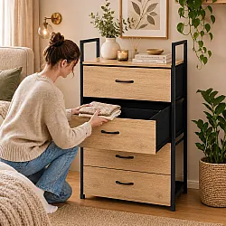 Pastatoma komoda/lentyna su 4 audinio stalčiais ModernHome
