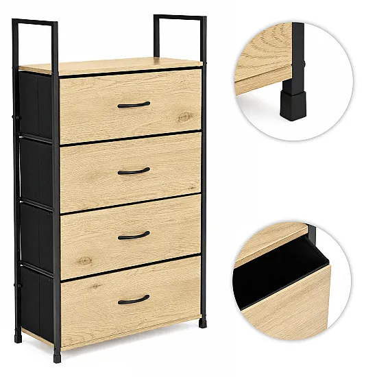 Pastatoma komoda/lentyna su 4 audinio stalčiais ModernHome