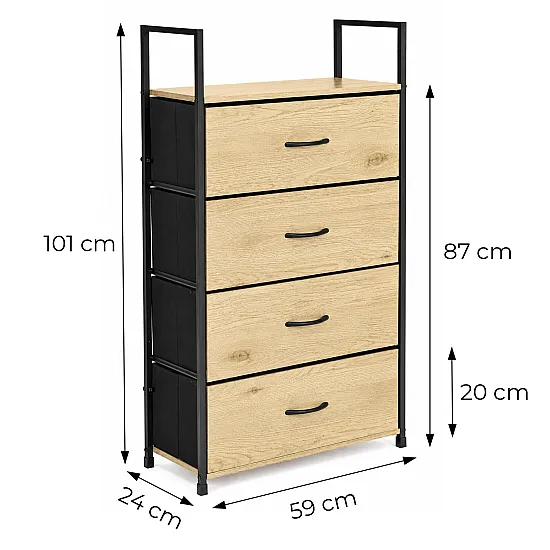 Pastatoma komoda/lentyna su 4 audinio stalčiais ModernHome