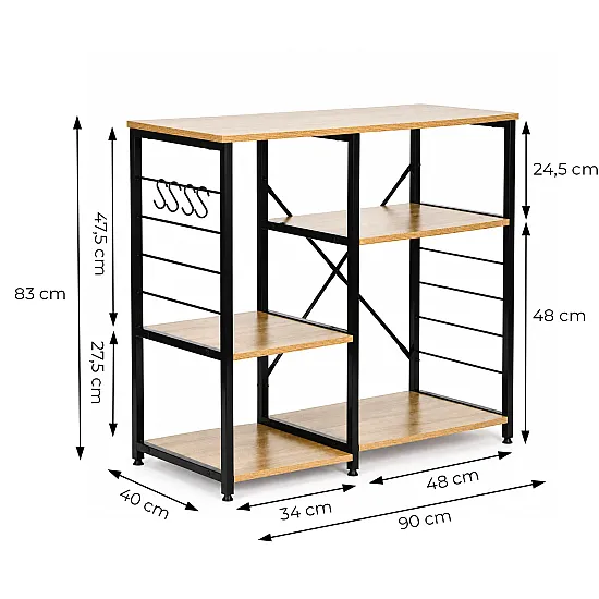 Virtuvės ir prieškambario lentyna 90cm su kabliukais ModernHome