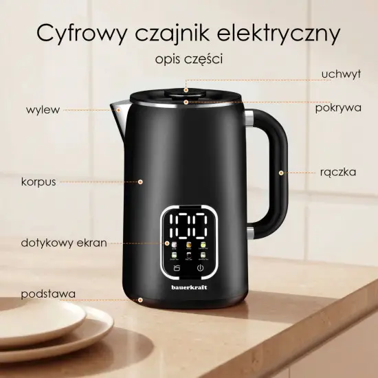 Elektrinis juodas virdulys 1,7 l, su temperatūros reguliavimo funkcija Elektronika ir buitiniai prietaisai Bauerkraft