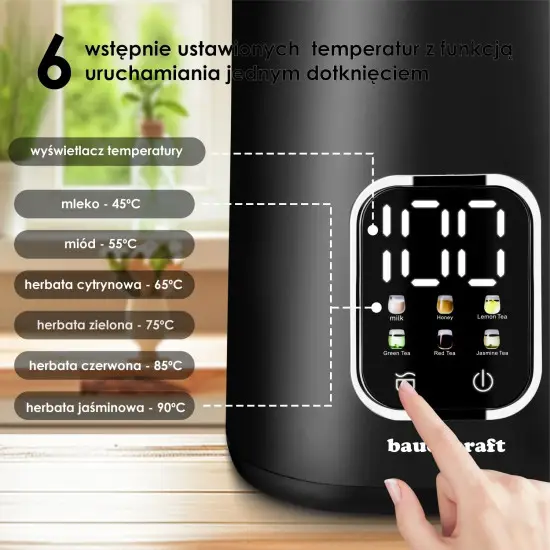 Elektrinis juodas virdulys 1,7 l, su temperatūros reguliavimo funkcija Elektronika ir buitiniai prietaisai Bauerkraft