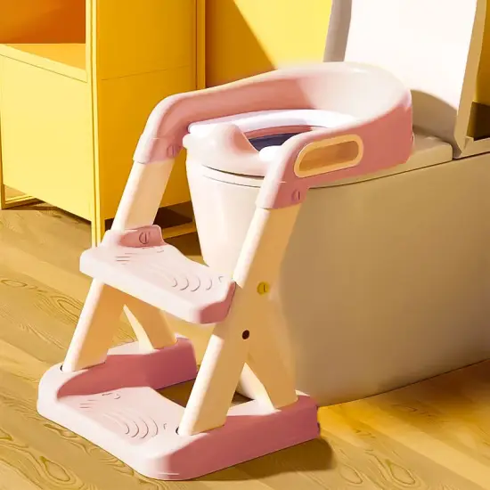 Vaikiška rožinė tualeto sėdynė su laipteliais ECOTOYS