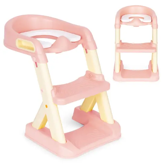 Vaikiška rožinė tualeto sėdynė su laipteliais ECOTOYS