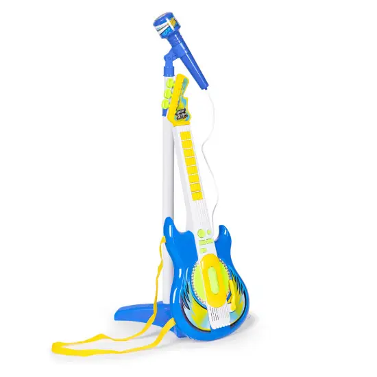 Mėlyna elektrinė gitara ir mikrofono rinkinys su stovu vaikams Muzikos instrumentai MULTISTORE