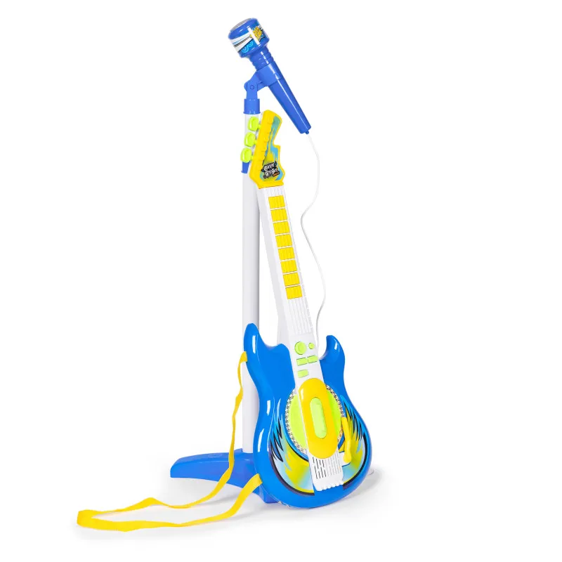 Mėlyna elektrinė gitara ir mikrofono rinkinys su stovu vaikams Muzikos instrumentai MULTISTORE