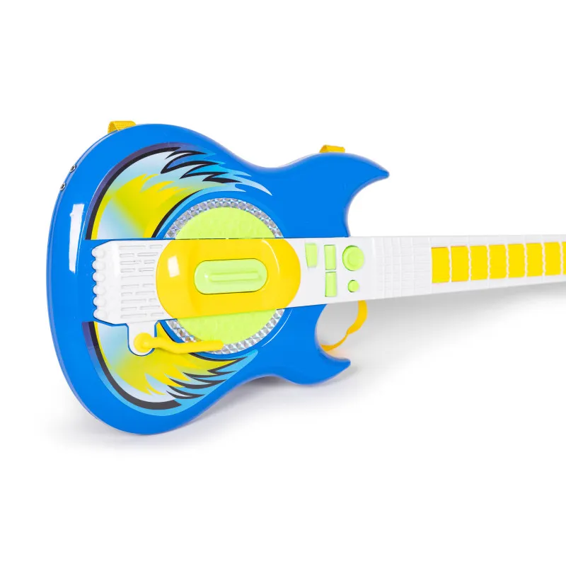 Mėlyna elektrinė gitara ir mikrofono rinkinys su stovu vaikams Muzikos instrumentai MULTISTORE