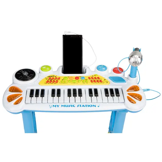 Elektrinis mėlynas pianinas su mikrofonu ir MP3 grotuvu