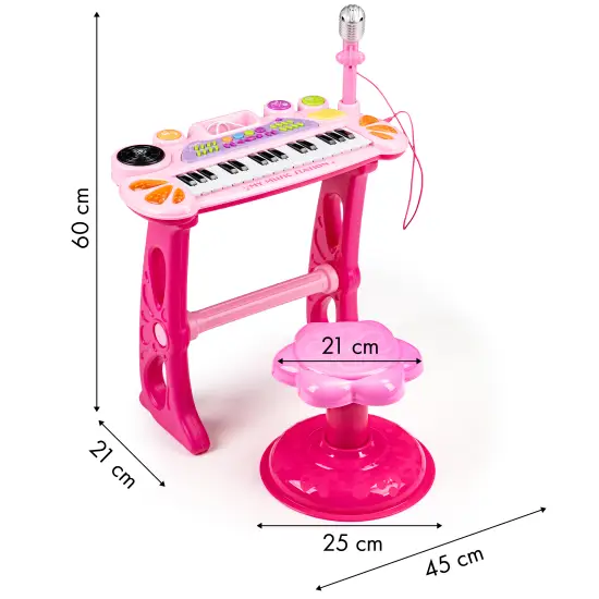 Elektrinis rožinis pianinas su mikrofonu ir MP3 grotuvu