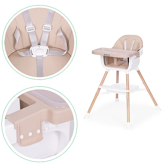 Vaikų maitinimo kėdutė 2-in-1 smėlio spalvos ECOTOYS