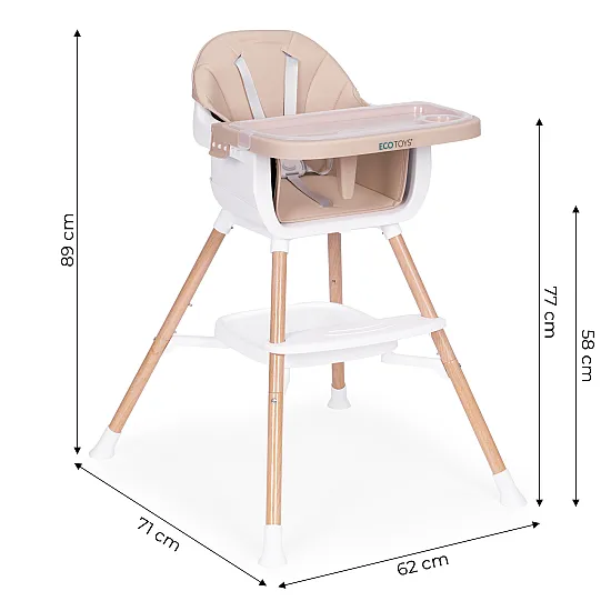 Vaikų maitinimo kėdutė 2-in-1 smėlio spalvos ECOTOYS