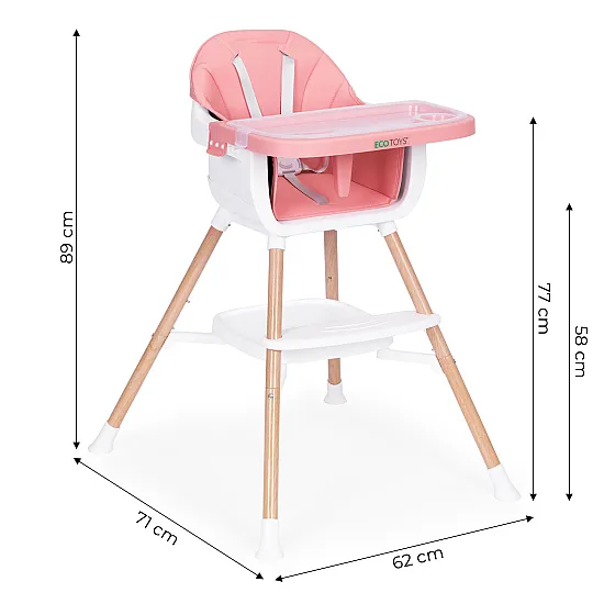 Vaikų maitinimo kėdutė 2-in-1 rožinė ECOTOYS