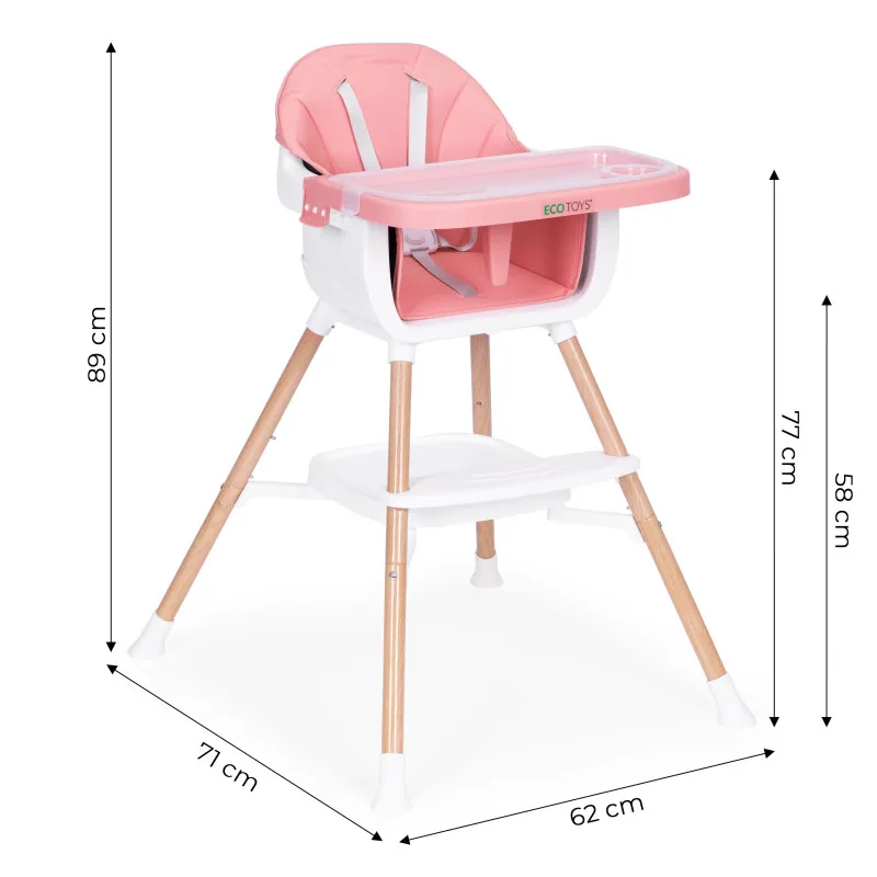 Vaikų maitinimo kėdutė 2-in-1 rožinė ECOTOYS