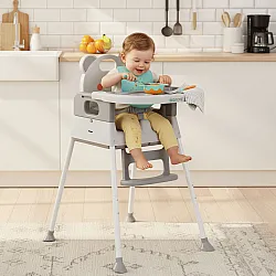 Vaikų maitinimo kėdutė 3-in-1 su dvigubu padėklu pilkos spalvos ECOTOYS