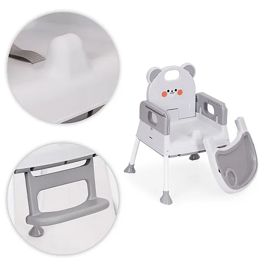 Vaikų maitinimo kėdutė 3-in-1 su dvigubu padėklu pilkos spalvos ECOTOYS