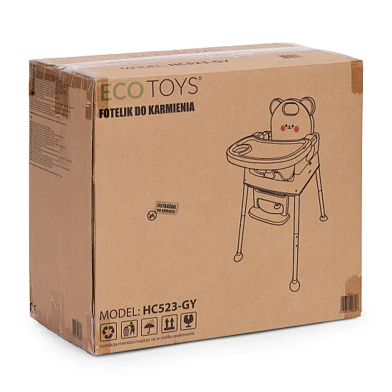 Vaikų maitinimo kėdutė 3-in-1 su dvigubu padėklu pilkos spalvos ECOTOYS