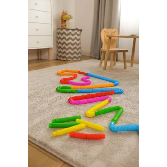 Spalvingi sensoriniai „Pop“ vamzdeliai vaikams 60 vnt. Lavinamieji MULTISTORE