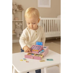 Medinis kasos aparatas vaikams su skaitytuvu, pinigais