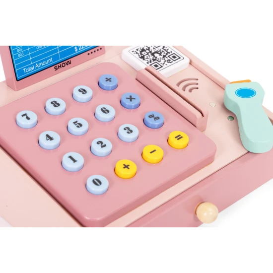 Medinis kasos aparatas vaikams su skaitytuvu, pinigais Lavinamieji MULTISTORE