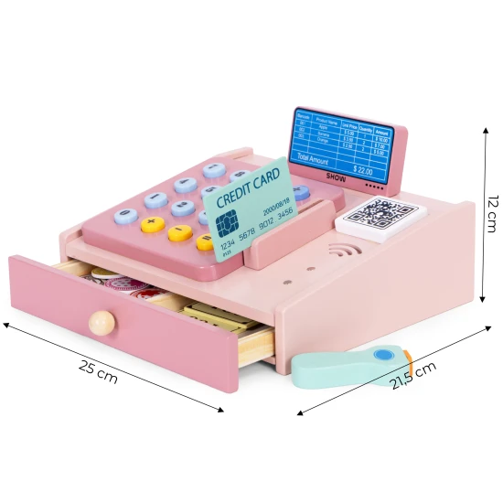 Medinis kasos aparatas vaikams su skaitytuvu, pinigais Lavinamieji MULTISTORE