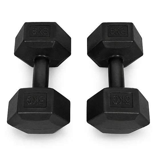 Šešiakampių juodų hantelių rinkinys 2x5 kg MOVEPRO