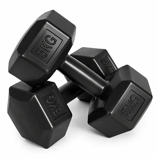 Šešiakampių juodų hantelių rinkinys 2x5 kg MOVEPRO