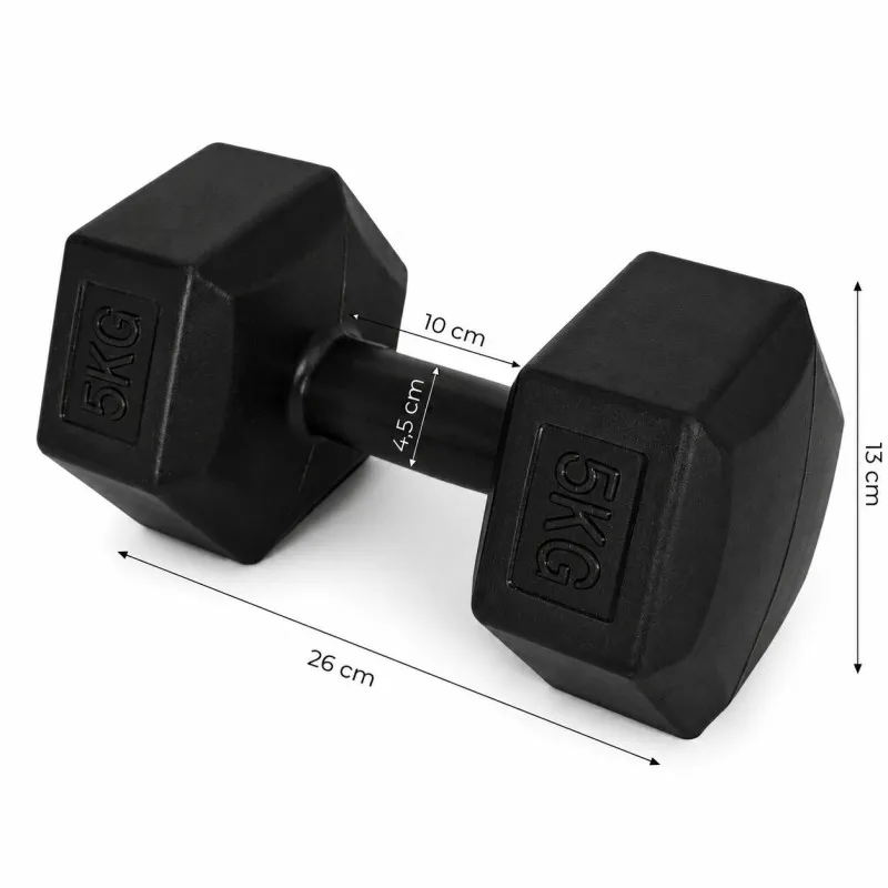 Šešiakampių juodų hantelių rinkinys 2x5 kg MOVEPRO