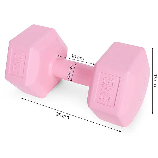 Vaaleanpunainen kuusikulmaisten käsipainojen sarja 2 x 5 kg ModernHome
