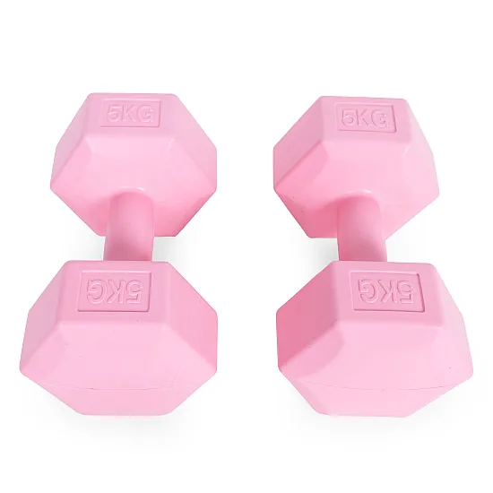 Vaaleanpunainen kuusikulmaisten käsipainojen sarja 2 x 5 kg ModernHome