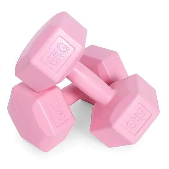 Vaaleanpunainen kuusikulmaisten käsipainojen sarja 2 x 5 kg ModernHome