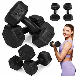 Šešiakampiių juodų hantelių rinkinys 2x3 kg MOVEPRO