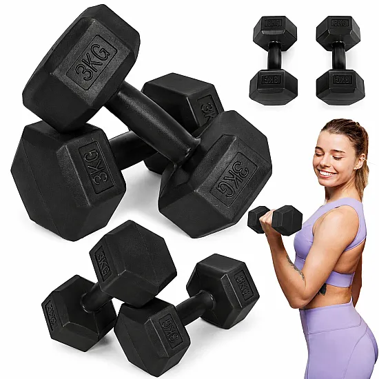 Šešiakampiių juodų hantelių rinkinys 2x3 kg MOVEPRO