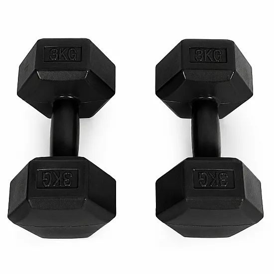 Šešiakampiių juodų hantelių rinkinys 2x3 kg MOVEPRO