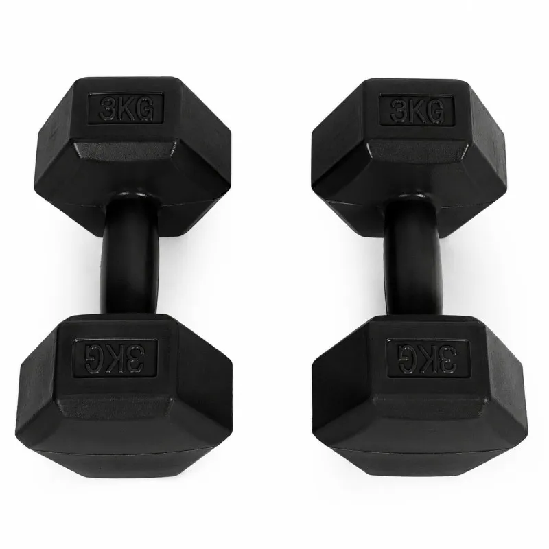 Šešiakampiių juodų hantelių rinkinys 2x3 kg MOVEPRO