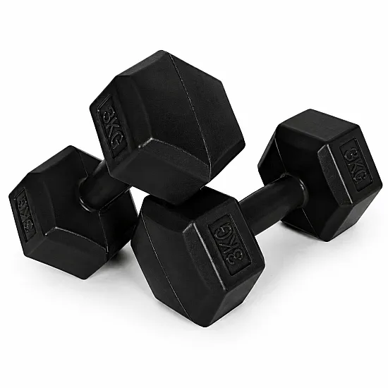Šešiakampiių juodų hantelių rinkinys 2x3 kg MOVEPRO