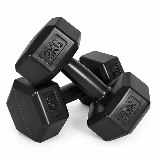 Šešiakampiių juodų hantelių rinkinys 2x3 kg MOVEPRO