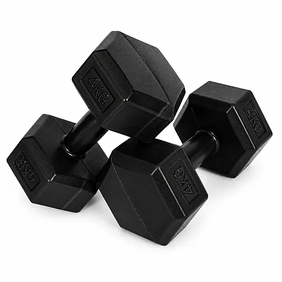 Šešiakampiių juodų hantelių rinkinys 2x4 kg MOVEPRO