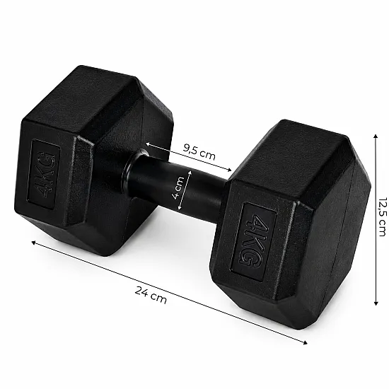 Šešiakampiių juodų hantelių rinkinys 2x4 kg MOVEPRO