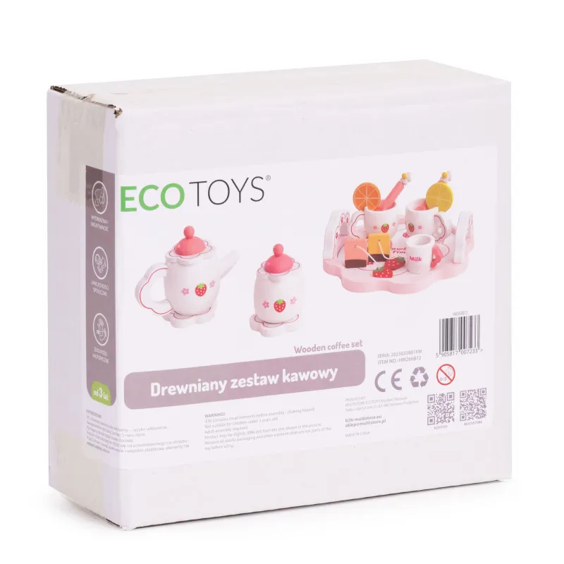 Деревянный чайный набор: чайник и чашки, 14 предметов, ECOTOYS