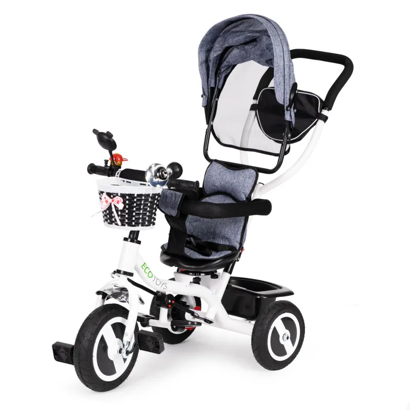 Pilkas triratukas su stogeliu Dviračiai ECOTOYS