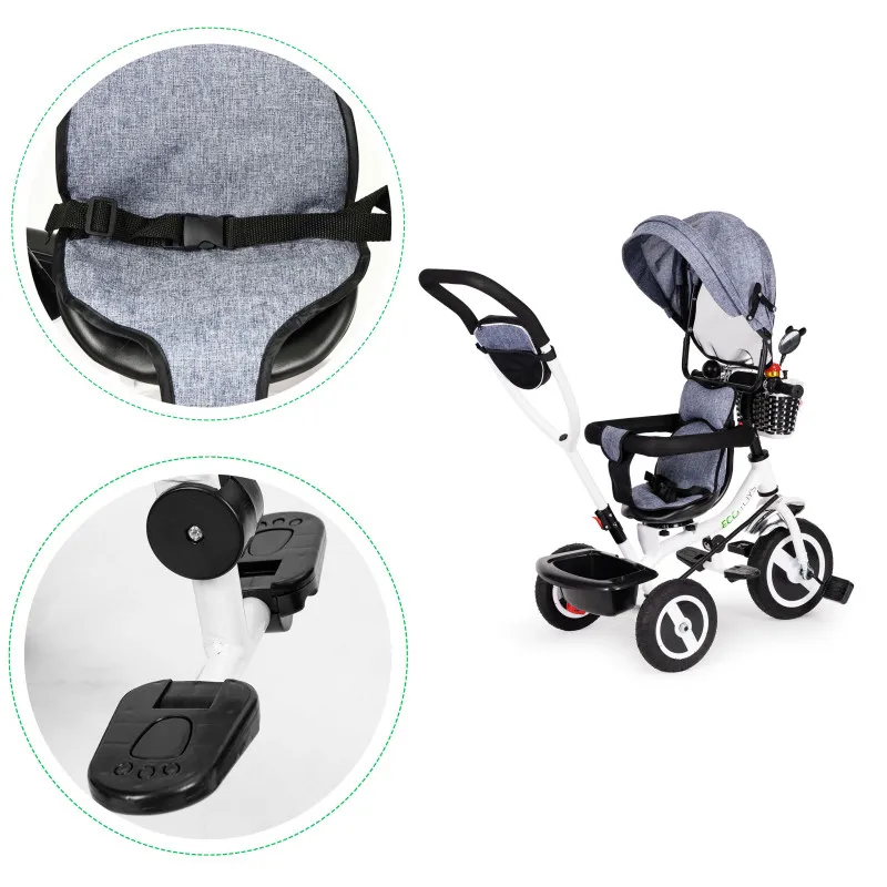 Pilkas triratukas su stogeliu Dviračiai ECOTOYS
