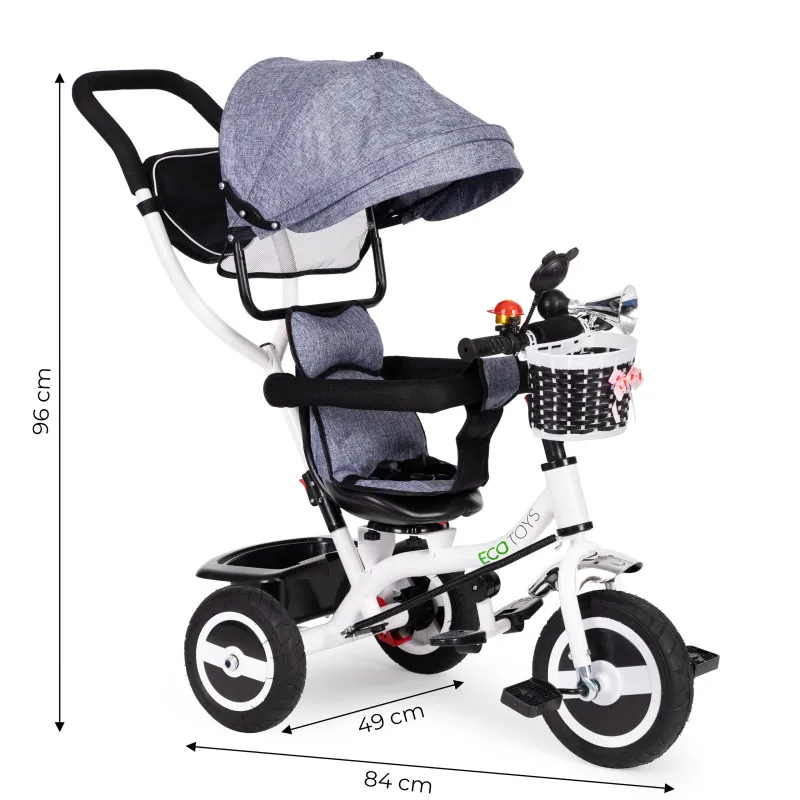 Pilkas triratukas su stogeliu Dviračiai ECOTOYS