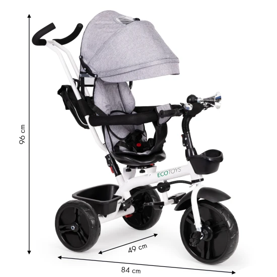 Pilkas triratis su stogeliu Dviračiai ECOTOYS