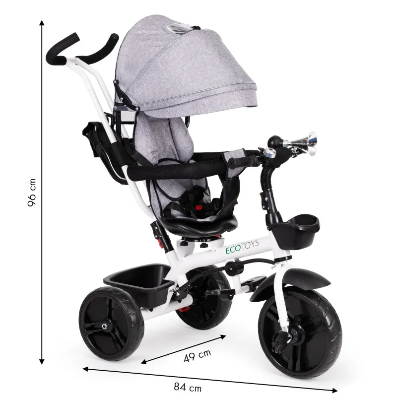 Pilkas triratis su stogeliu Dviračiai ECOTOYS