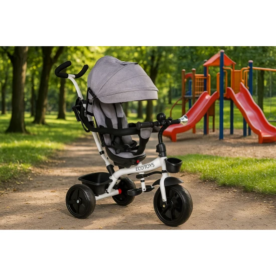 Pilkas triratis su stogeliu Dviračiai ECOTOYS